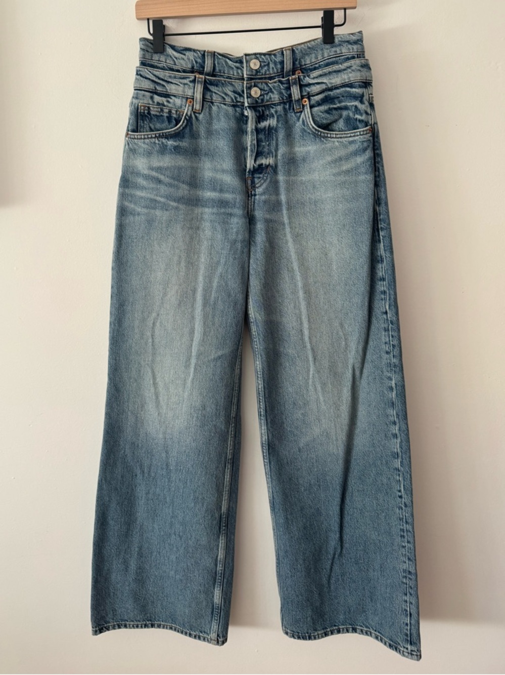 Reformation Cary Double Waistband  Wide-Leg Jeans Size 27